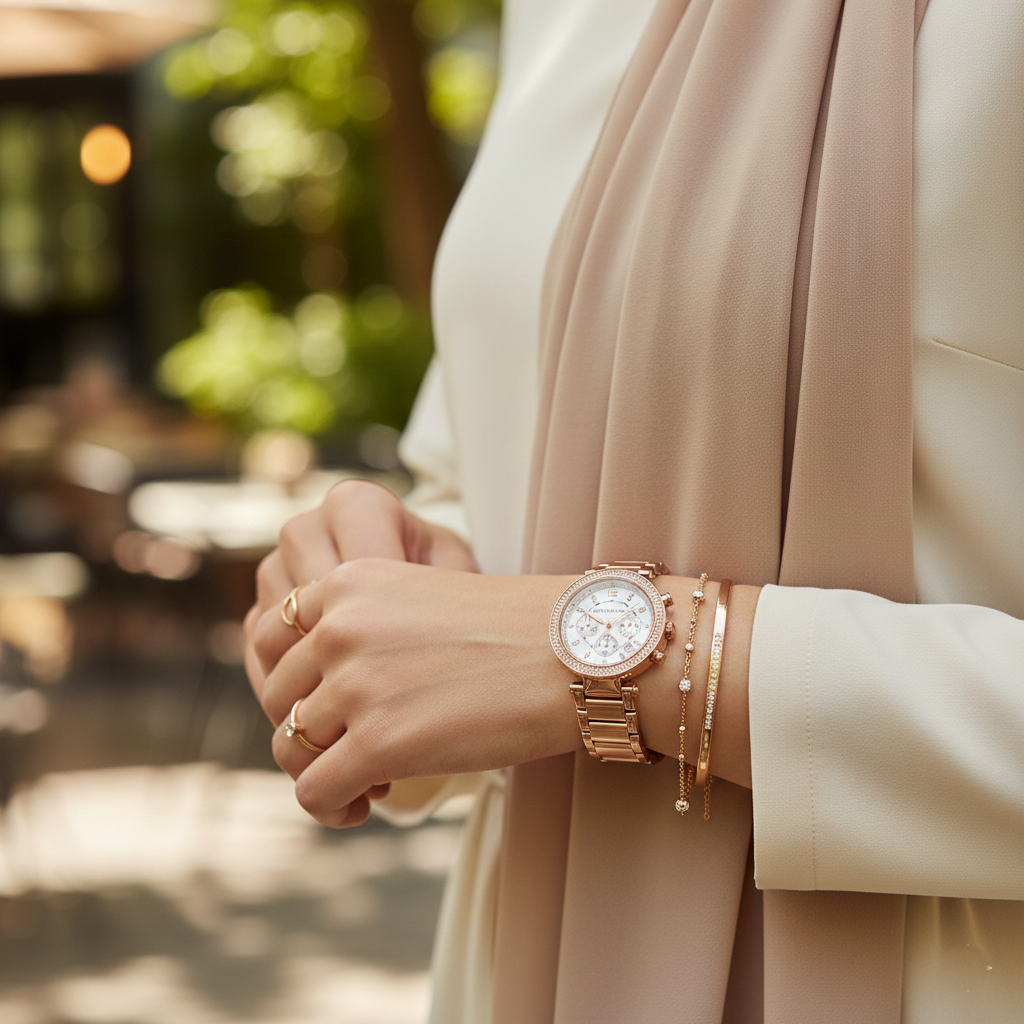Michael Kors MK5491 Parker Women’s Mother of Pearl Dial Rose Gold Stainless Steel Chronograph Watch - Luxury Hub Store