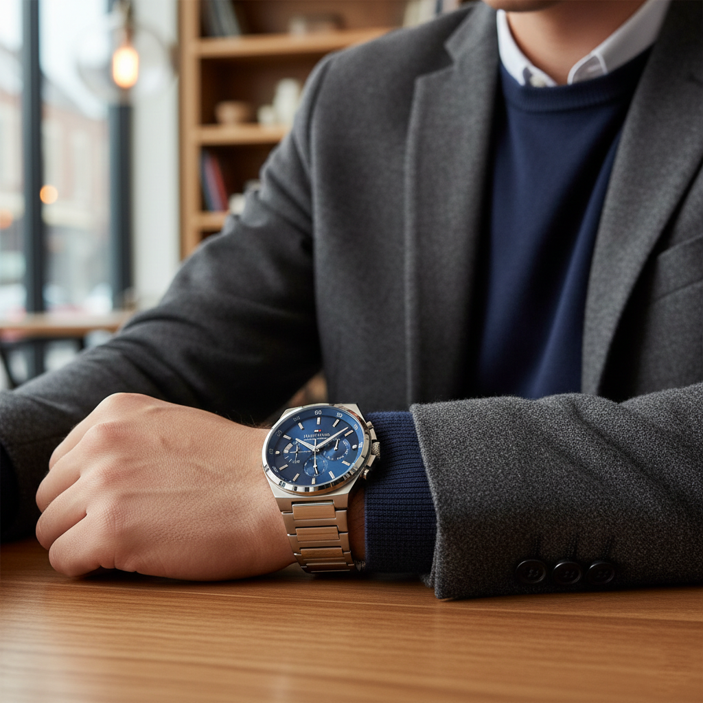 Tommy Hilfiger 1792089 Men’s Multi-Function Watch – Blue Dial & Silver Stainless-Steel Bracelet