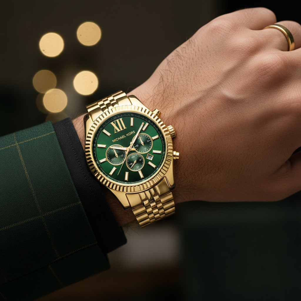 Michael Kors MK8446 Men’s Green Dial Gold Stainless Steel Lexington Chronograph Watch - Luxury Hub Store