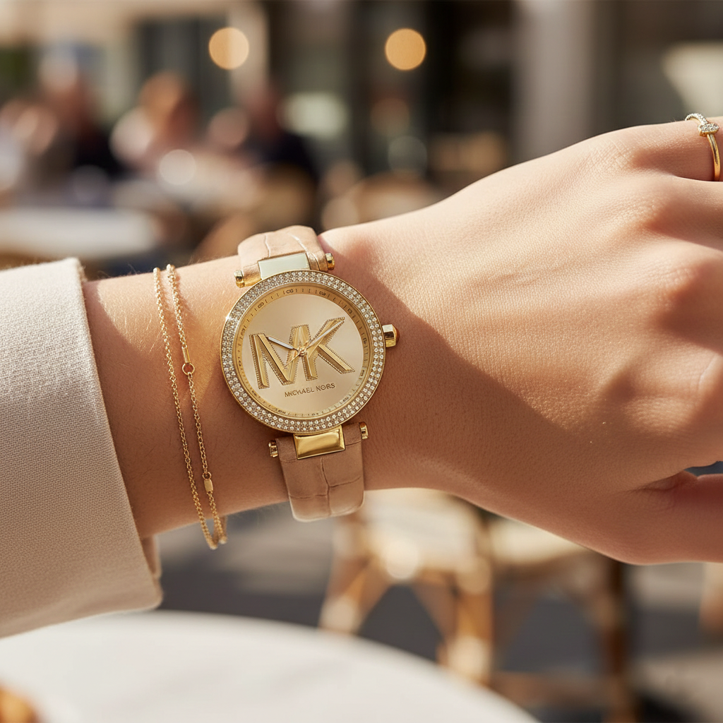 Michael Kors Parker MK4725 Women’s Gold Case Beige Leather Strap Analog Watch - Luxury Hub Store