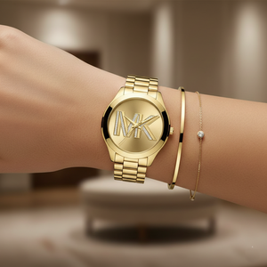 Michael Kors MK4732 Women’s Gold Dial Gold Stainless Steel Crystal Logo Watch - Luxury Hub Store