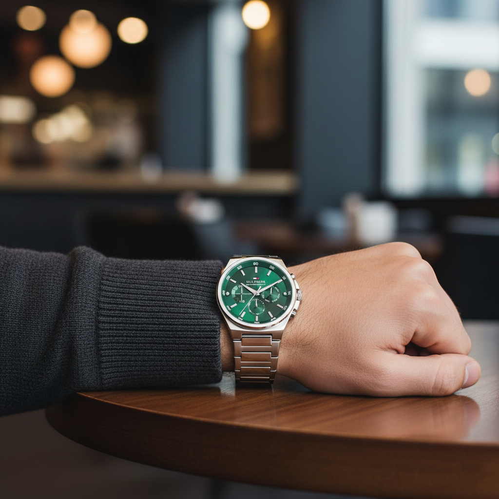 Tommy Hilfiger Men’s Watch – Green Dial – Silver Stainless-Steel Bracelet (1792088)