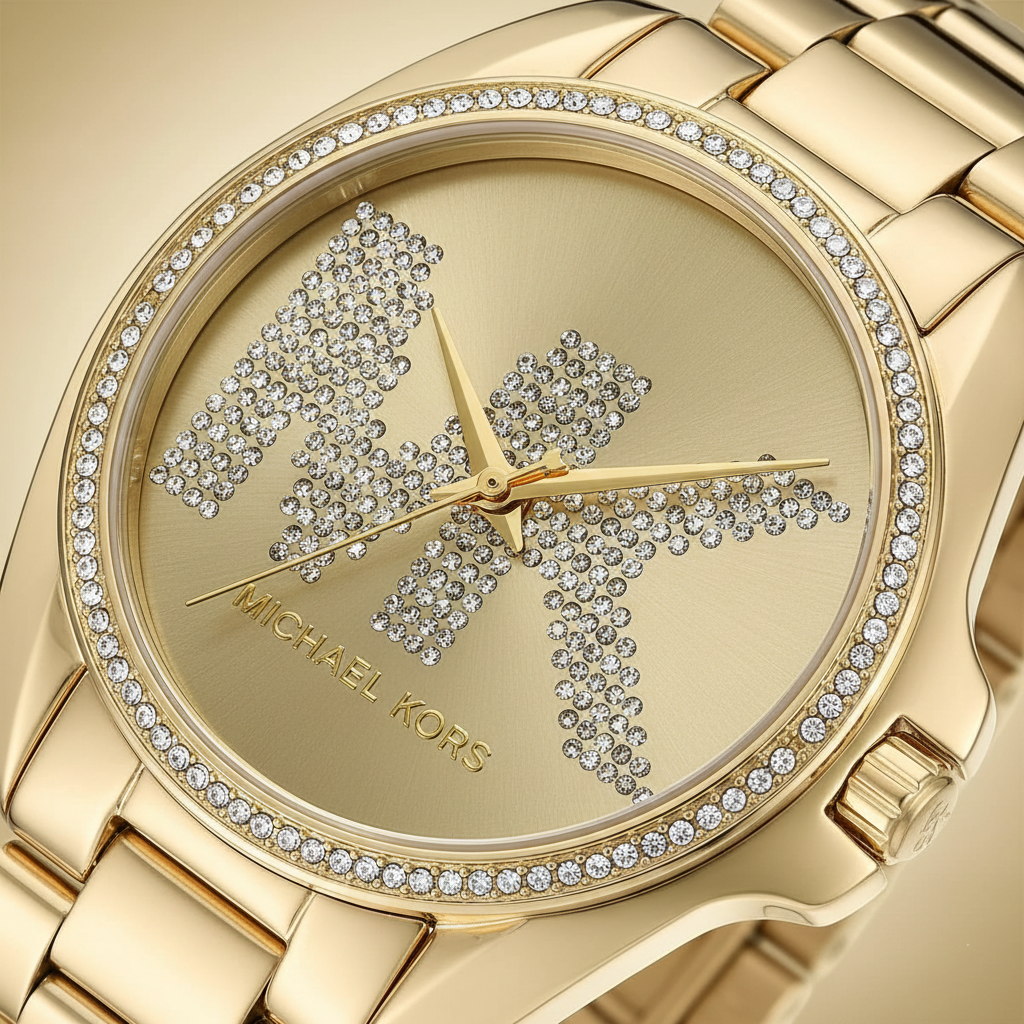 Michael Kors MK6555 Women’s Gold Dial Gold Stainless Steel Crystal Logo Watch - Luxury Hub Store