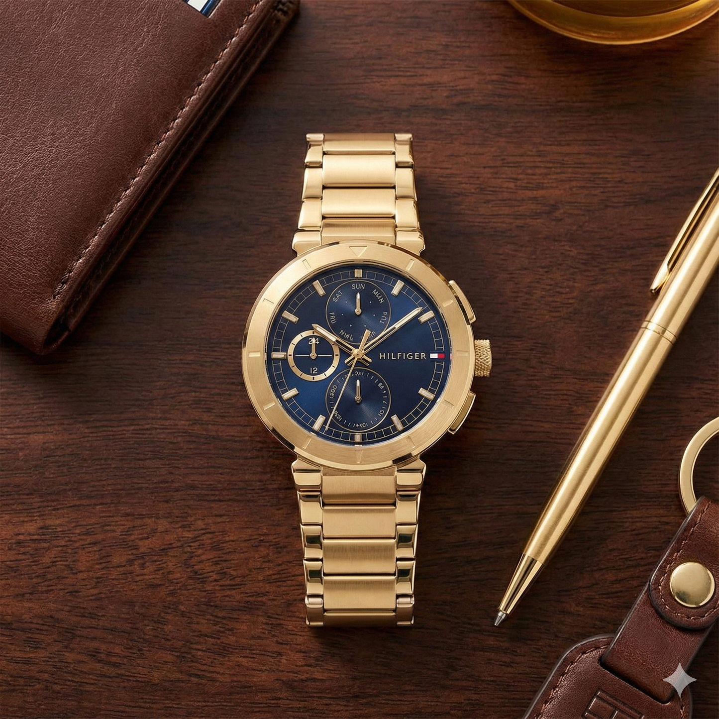 Tommy Hilfiger 1792118 Men’s Multi-Function Watch – Blue Dial & Gold Stainless-Steel Bracelet