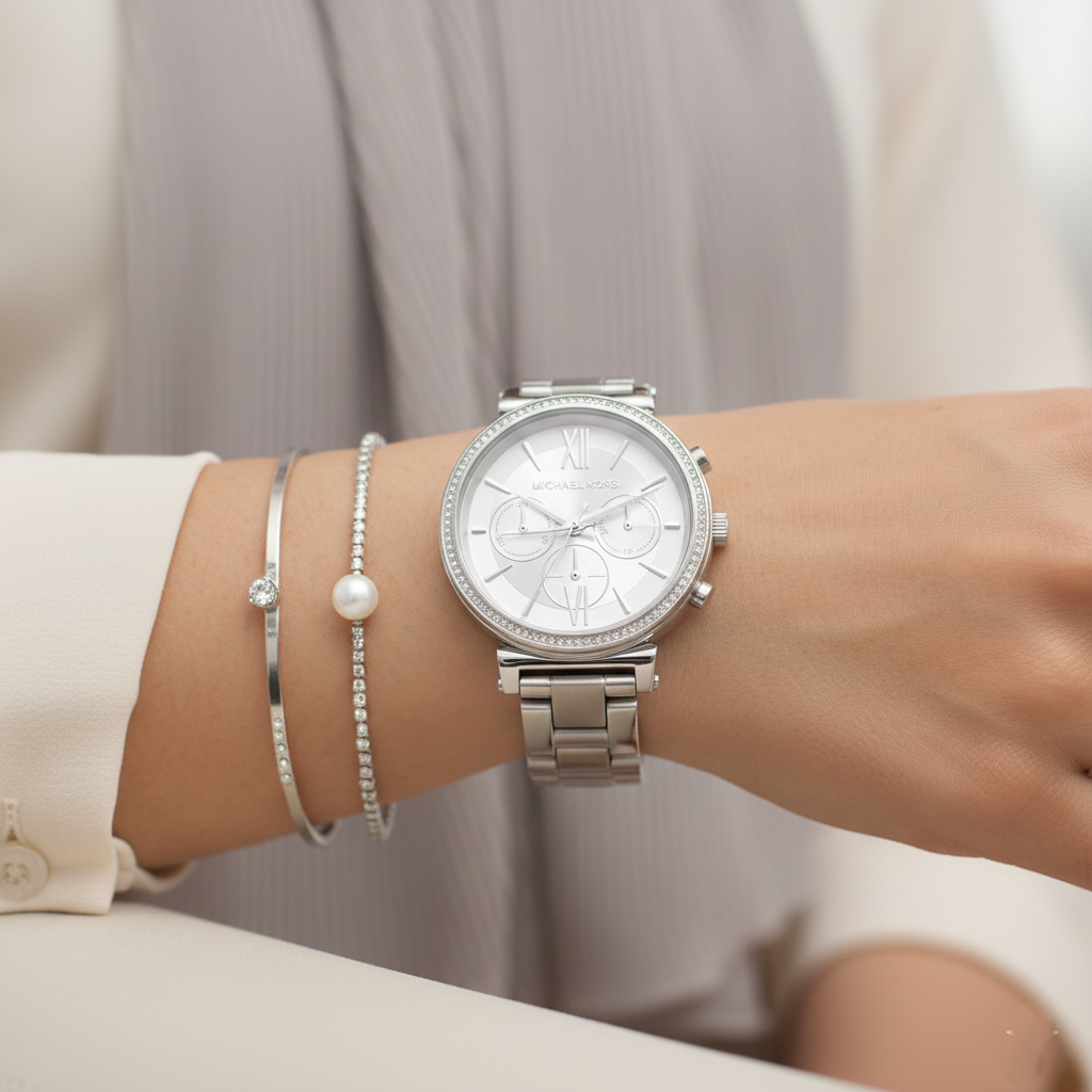 Michael Kors MK6575 Sofie Women’s Silver Dial Silver Stainless Steel Chronograph Watch - Luxury Hub Store