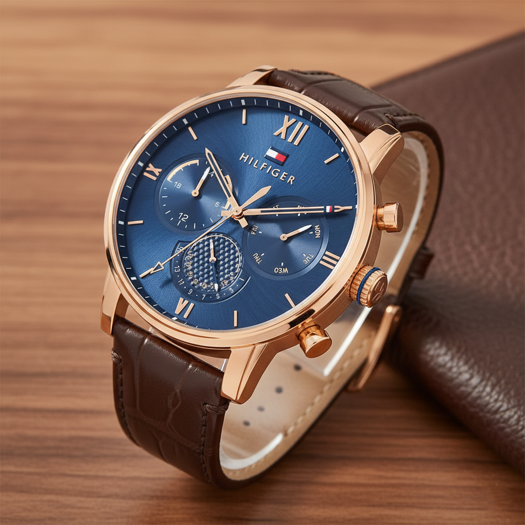 Tommy Hilfiger Sullivan 1791933 Men’s Blue Dial Brown Leather Multi-Function Watch - Luxury Hub Store