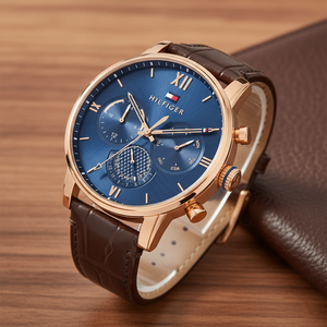 Tommy Hilfiger Sullivan 1791933 Men’s Blue Dial Brown Leather Multi-Function Watch - Luxury Hub Store