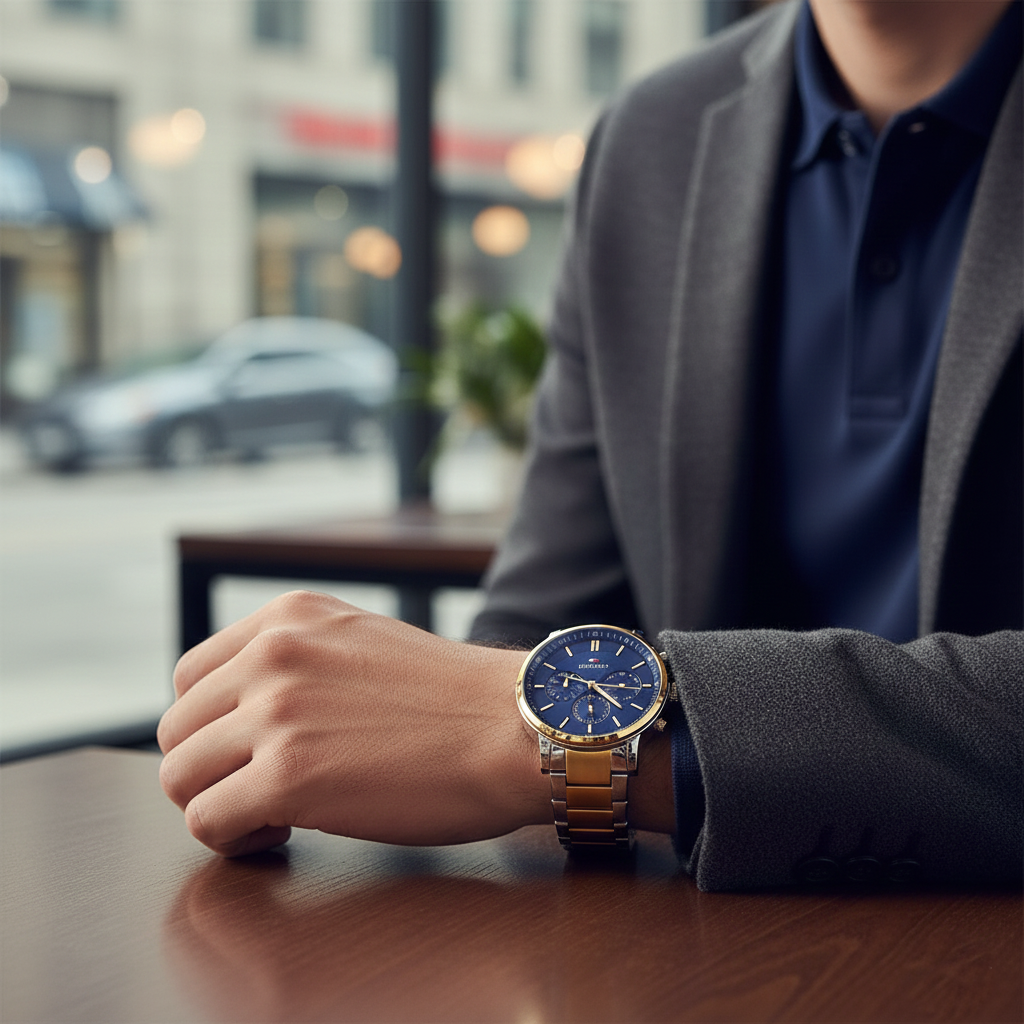 Tommy Hilfiger 1710710 Men’s Multi-Function Watch – Blue Dial & Two-Tone Gold/Silver Stainless-Steel Bracelet