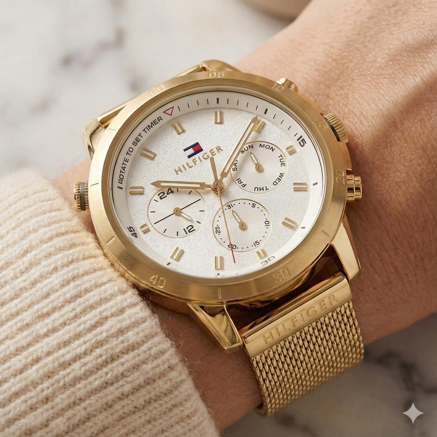 Tommy Hilfiger Men's Multi-Function Watch – Model 1782302 – Gold Mesh Strap