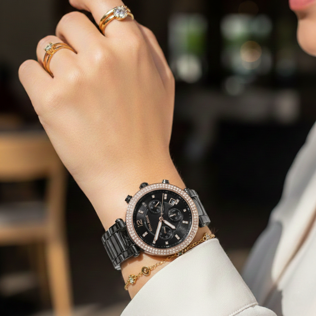 Michael Kors MK5885 Parker Women’s Black Dial Black Chronograph Watch - Luxury Hub Store