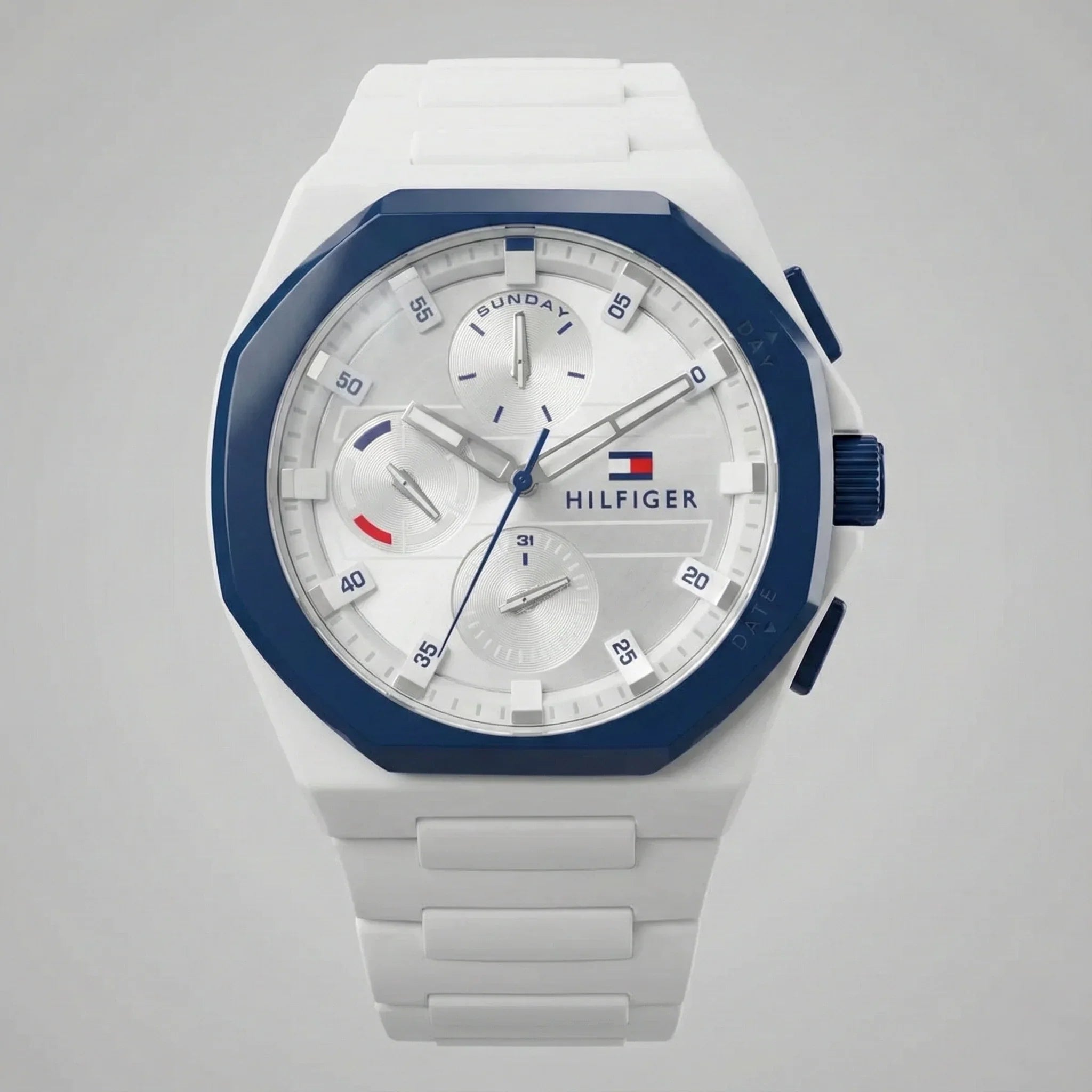 Tommy Hilfiger 1792150 Men’s Chronograph Watch – White Dial & White Rubber Strap - Luxury Hub Store