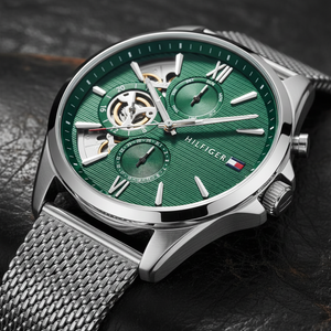 Tommy Hilfiger Cooper | 1710647 | Multi-Function Skeleton Watch - Green Mesh - Luxury Hub Store