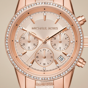Michael Kors MK6598 Ritz Women’s Rose Gold Dial Rose Gold Stainless Steel Chronograph Watch - Luxury Hub Store