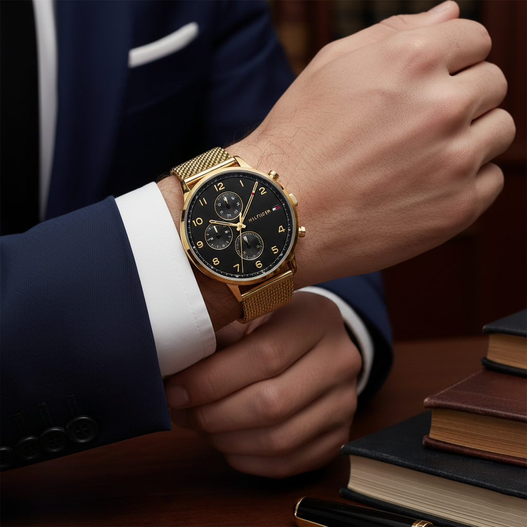 Tommy Hilfiger Leonard 1791989 Men's Multi-Function Gold Mesh Watch