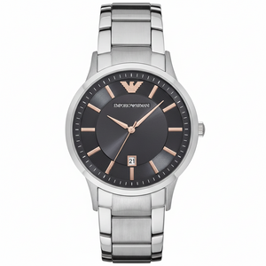 Emporio Armani AR11179 Men’s Black Dial Stainless Steel Renato Watch - Luxury Hub Store