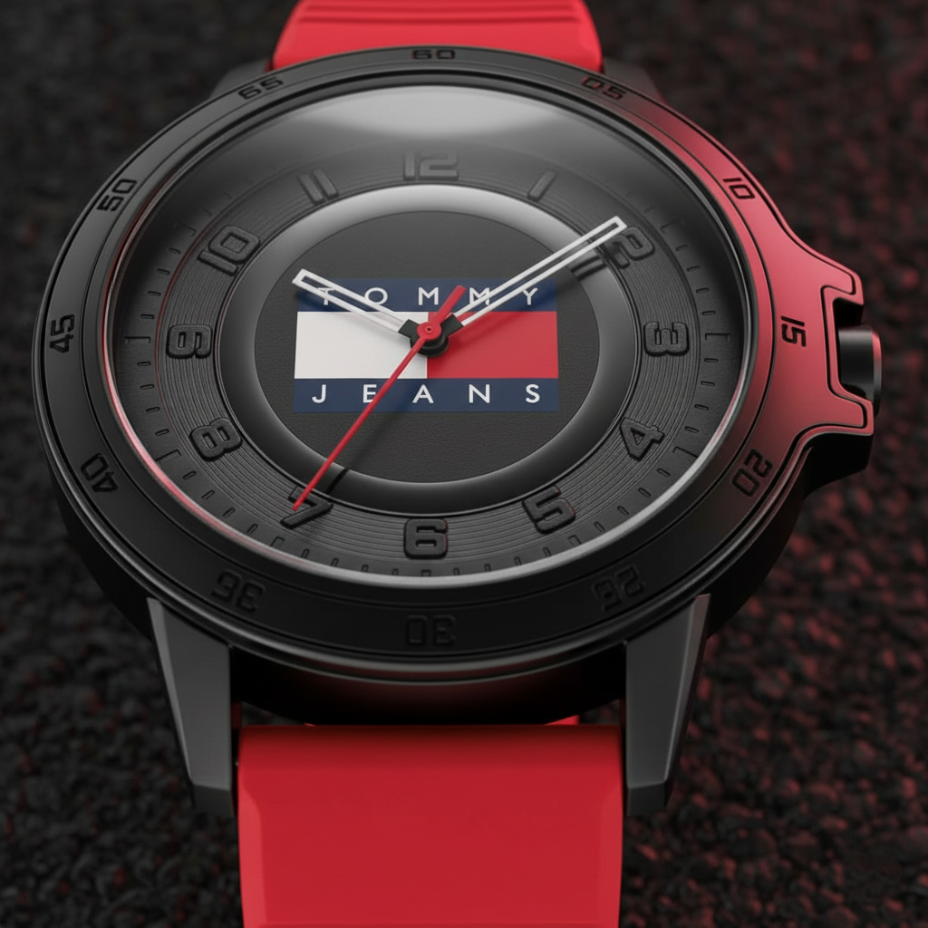 Tommy Hilfiger Houston 1792033 Men’s Watch – Black Dial & Red Silicone Strap