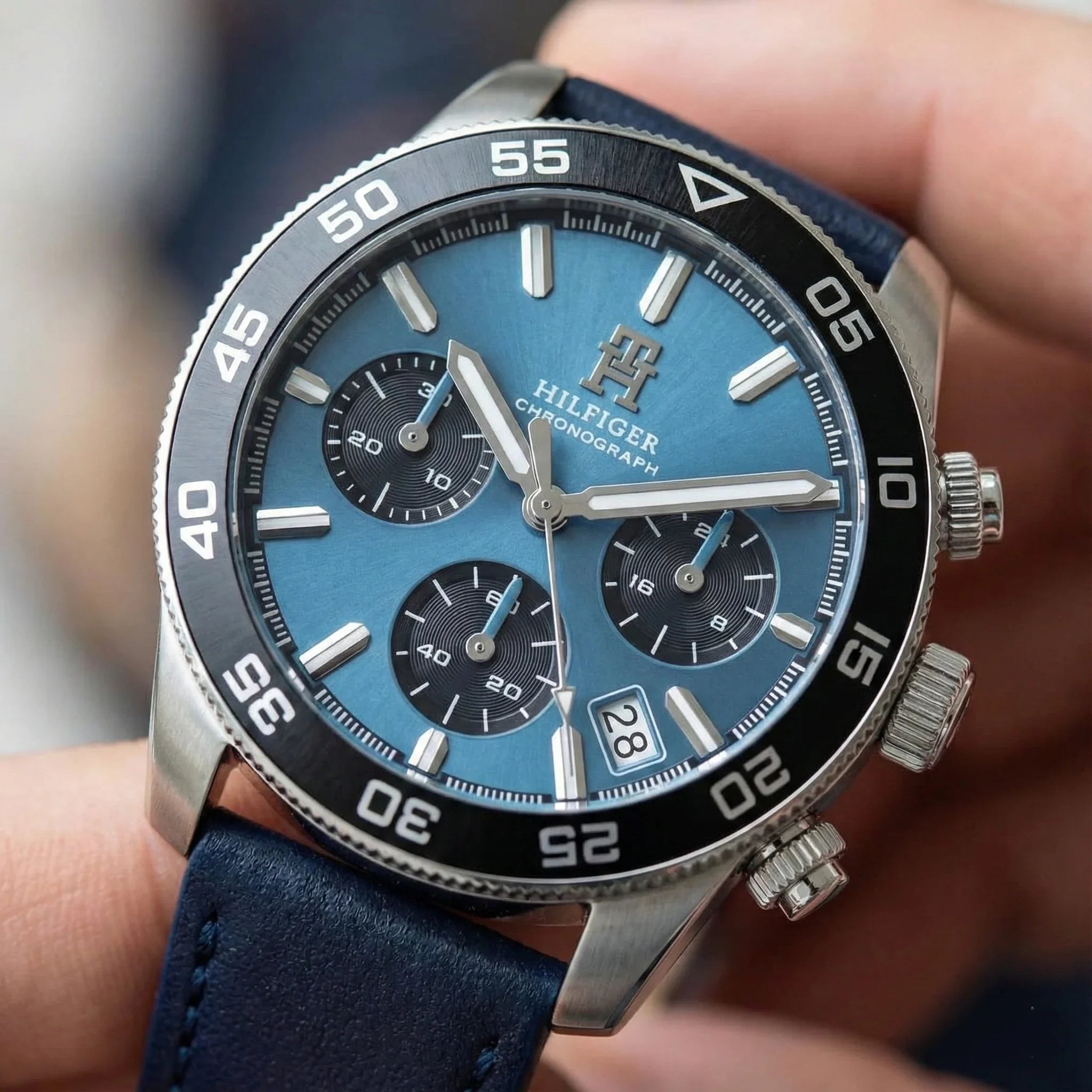 Tommy Hilfiger 1792187 Men’s Chronograph Watch – Blue Dial & Navy Leather Strap - Luxury Hub Store
