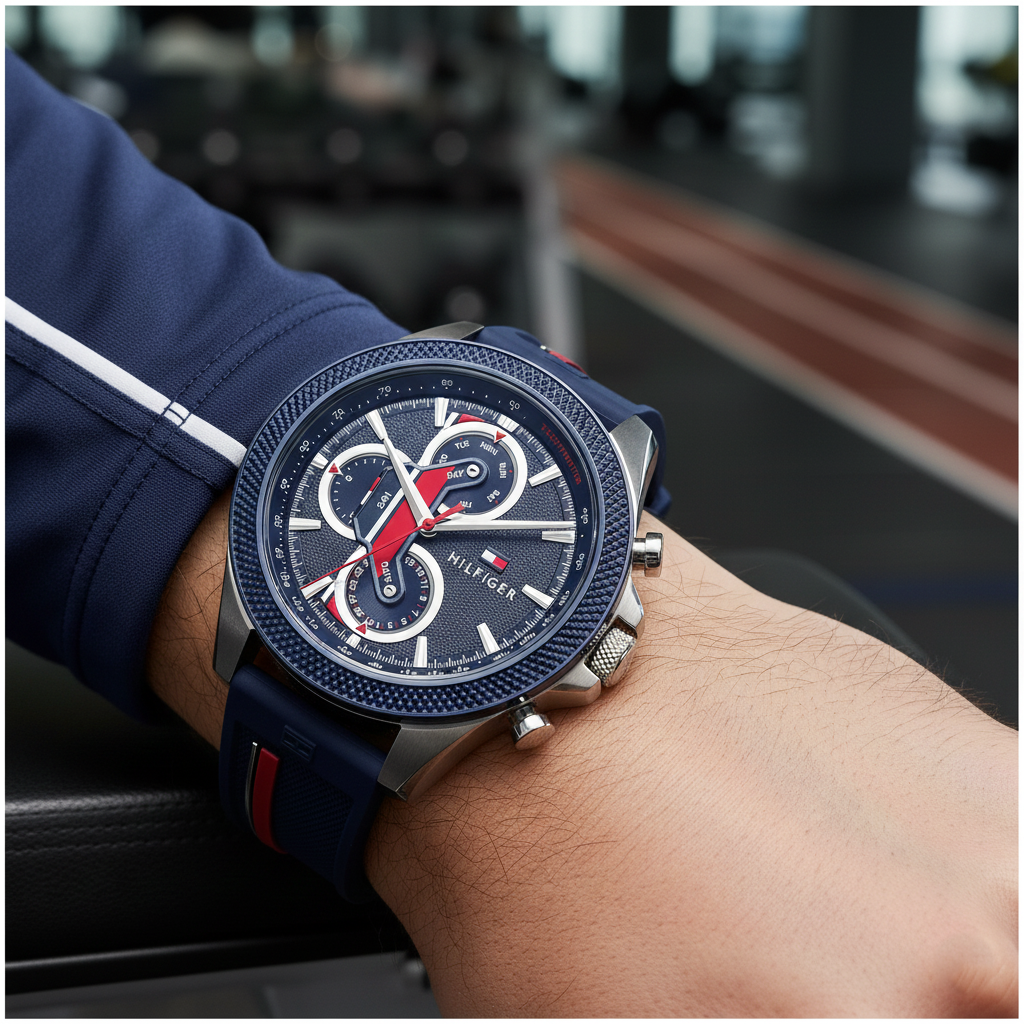 Tommy Hilfiger 1792083 Men's Multi-Function Watch – Blue Dial, Blue Silicone Strap, Stainless-Steel Case