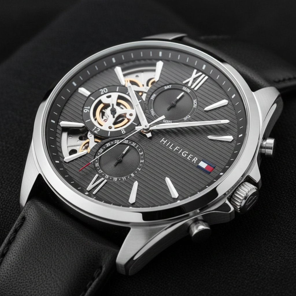 Tommy Hilfiger Men's Multi-Function Watch – Model 1710644 – Black Leather Strap