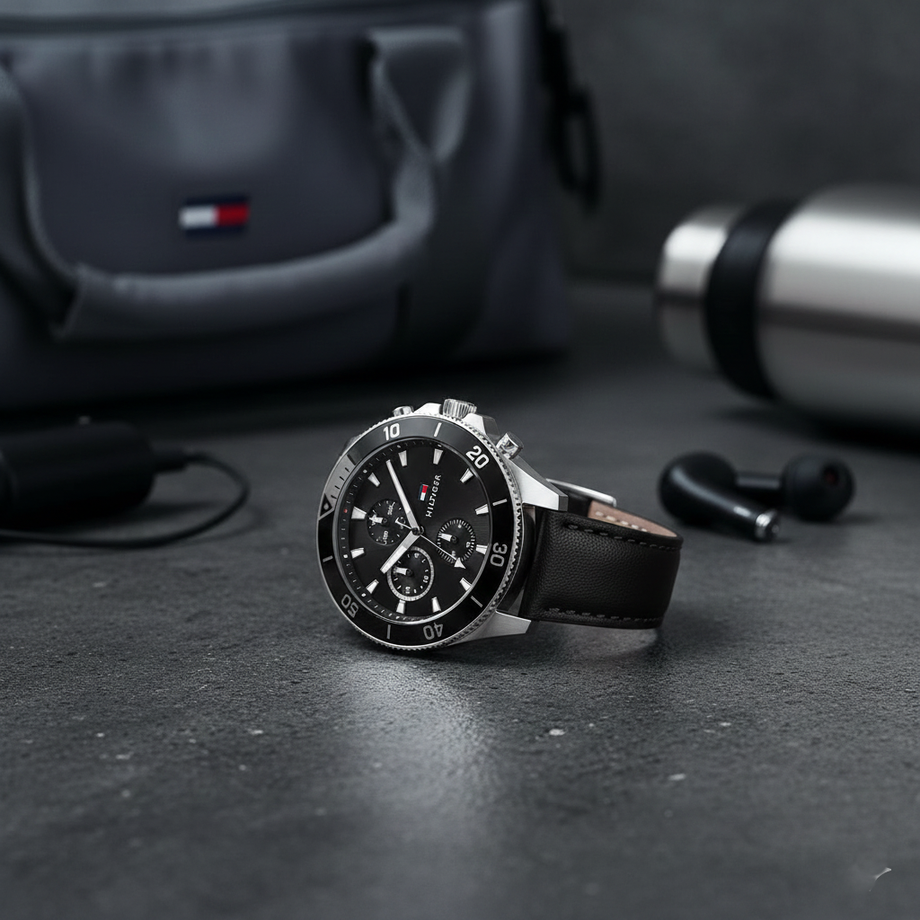 Tommy Hilfiger Larson 1791984 Men’s Multi-Function Black Leather Watch