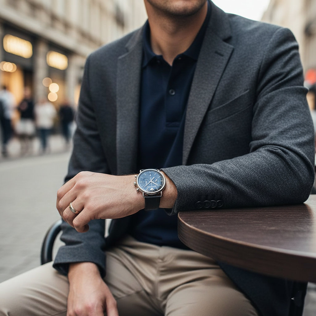 Emporio Armani AR11105 Men’s Blue Dial Black Leather Aviator Chronograph Watch - Luxury Hub Store