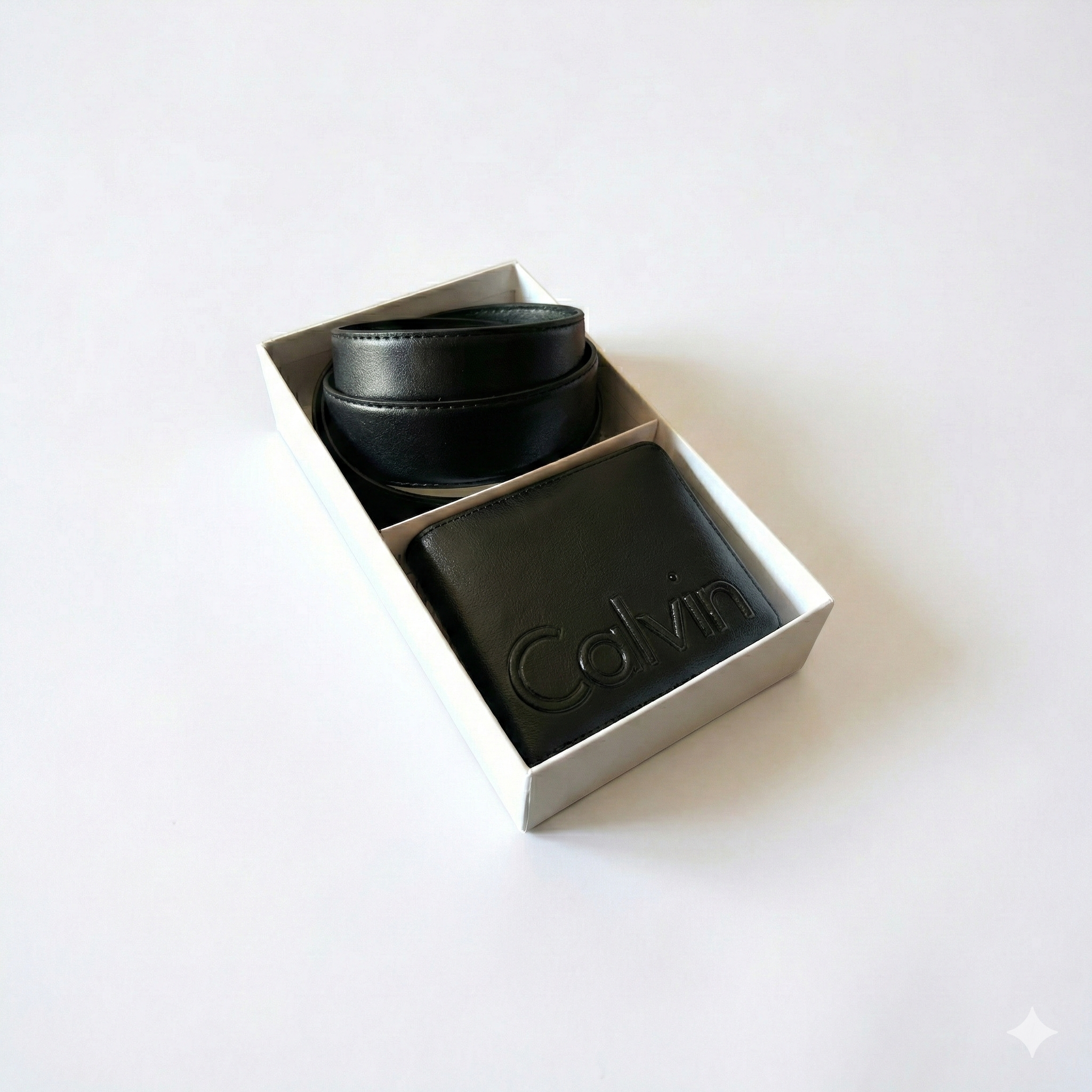 Calvin Klein Men's Authentic Black Leather Gift Set - Monogram Wallet & Belt