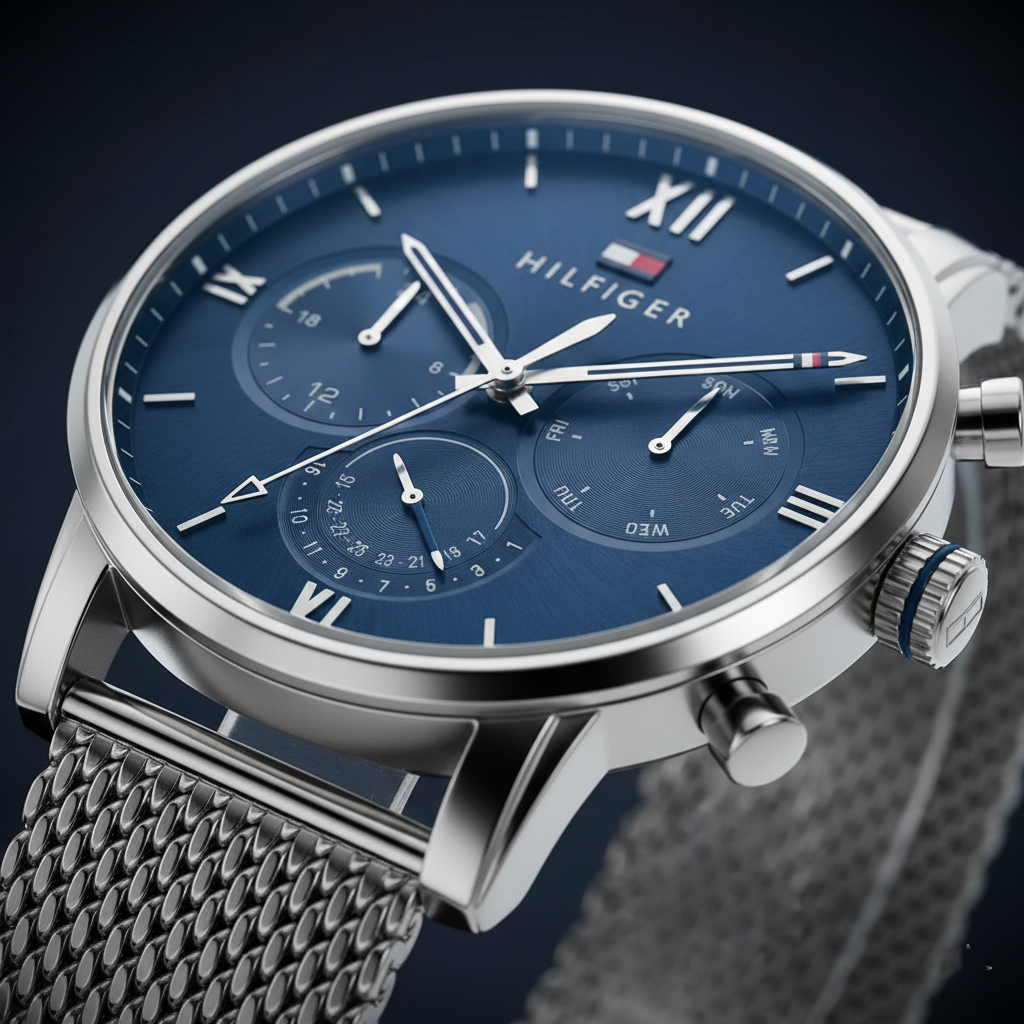 Tommy Hilfiger Sullivan 1791881 Men’s Blue Dial Silver Mesh Multi-Function Watch - Luxury Hub Store