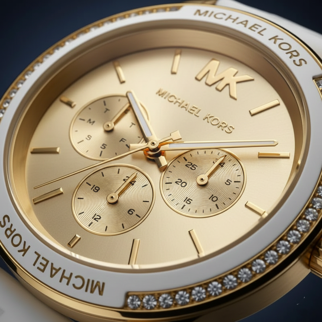 Michael Kors Jessa MK7267 Women’s Gold Dial White Leather Multi-Function Watch