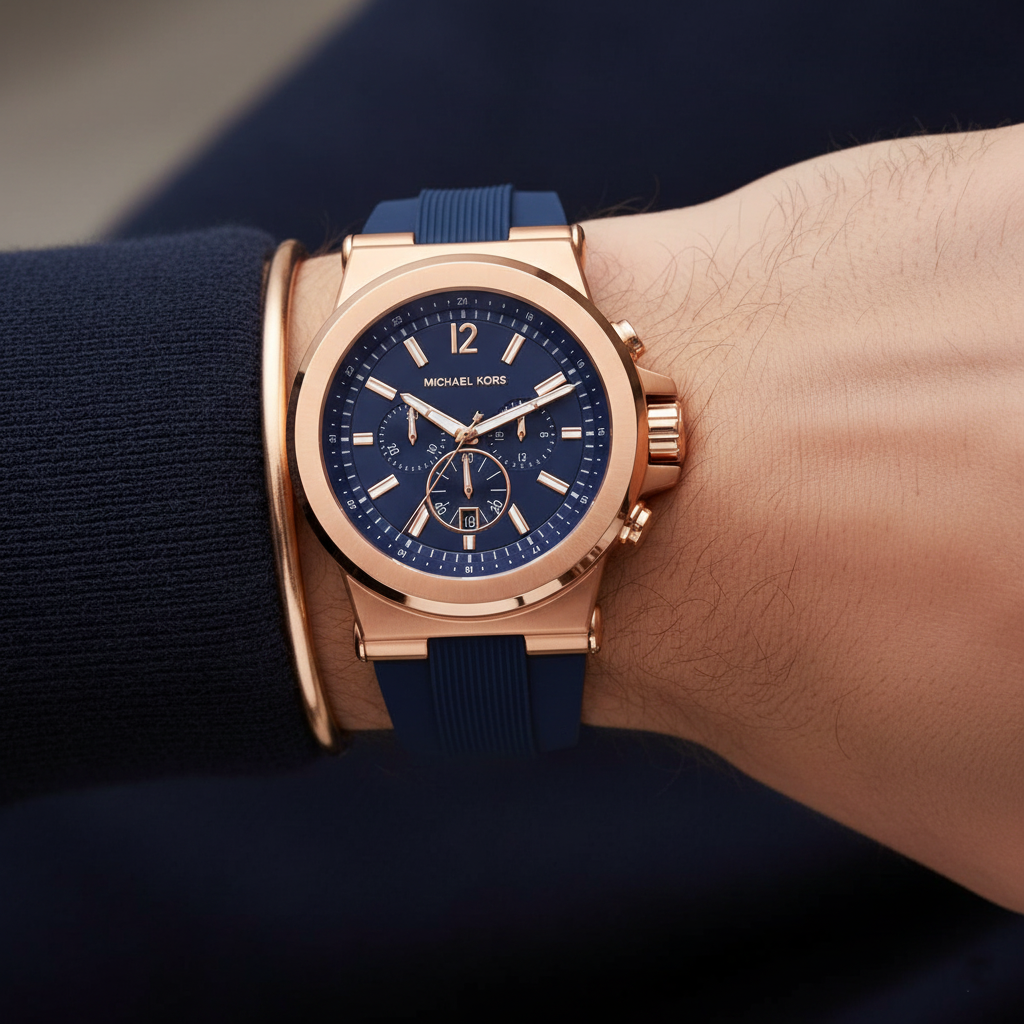 Michael Kors MK8295 Men’s Blue Dial Blue Silicone Strap Dylan Chronograph Watch - Luxury Hub Store