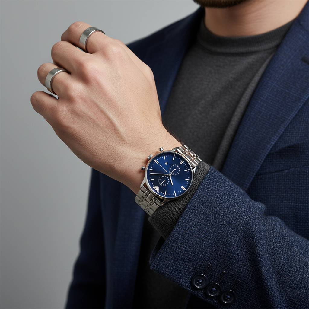 Emporio Armani AR1648 Men’s Blue Dial Stainless Steel Gianni Watch - Luxury Hub Store