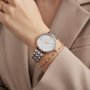 Emporio Armani AR11293 Women’s Crystal Dial Two-Tone Silver Rose Gold Stainless Steel Gianni T-Bar Watch - Luxury Hub Store