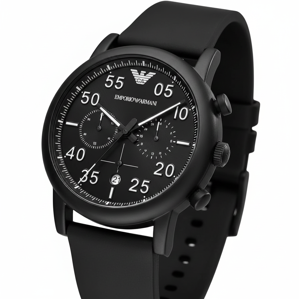 Emporio Armani AR11133 Men’s Black Dial Black Silicone Chronograph Watch - Luxury Hub Store