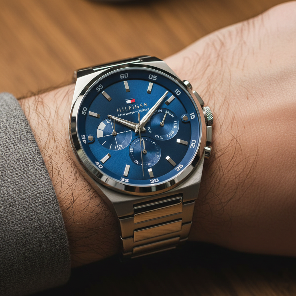 Tommy Hilfiger 1792089 Men’s Multi-Function Watch – Blue Dial & Silver Stainless-Steel Bracelet