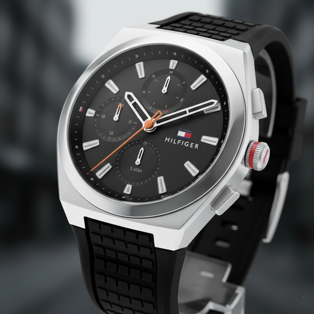 Tommy Hilfiger Connor 1791898 Men’s Black Dial Black Silicone Multi-Function Watch