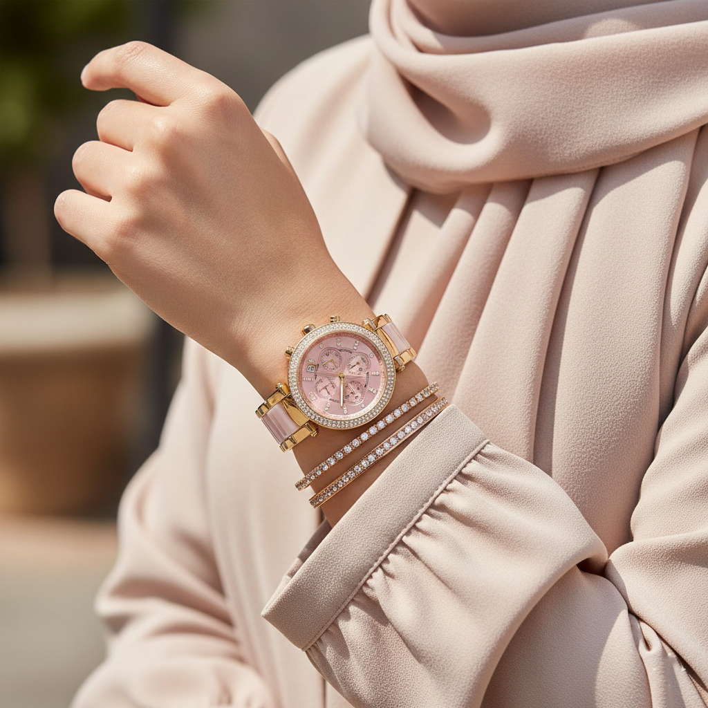 Michael Kors MK6326 Parker Women’s Blush Dial Gold Stainless Steel Chronograph Watch - Luxury Hub Store