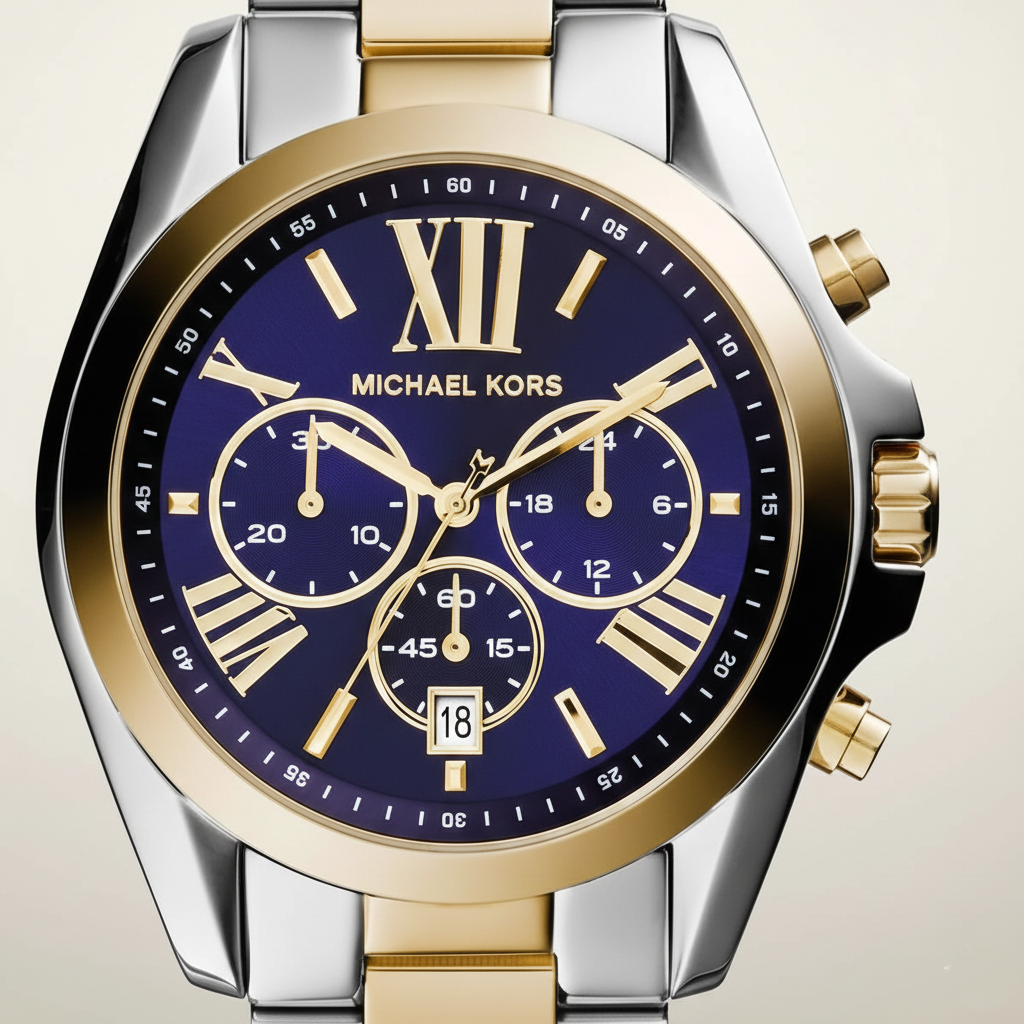 Michael Kors MK5976 Bradshaw Women’s Navy Dial Two-Tone Stainless Steel Chronograph Watch - Luxury Hub Store