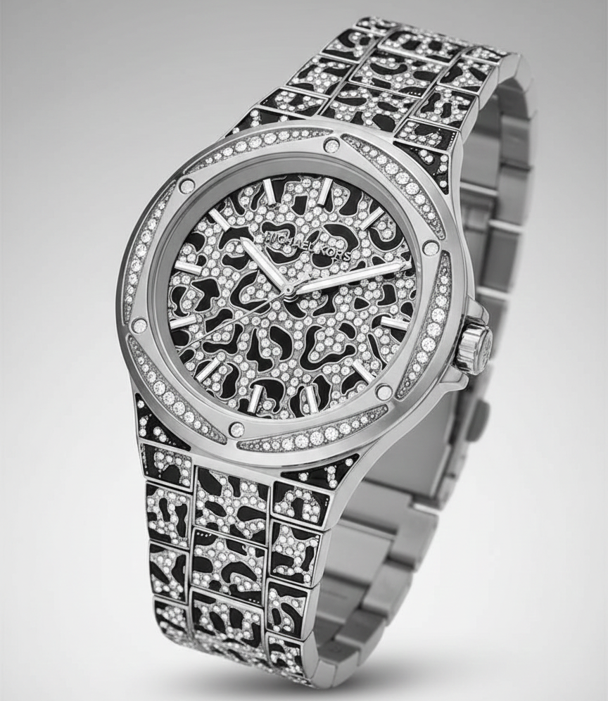 Michael Kors MK7408 Lennox Animal Women’s Silver Crystal Dial Watch - Luxury Hub Store
