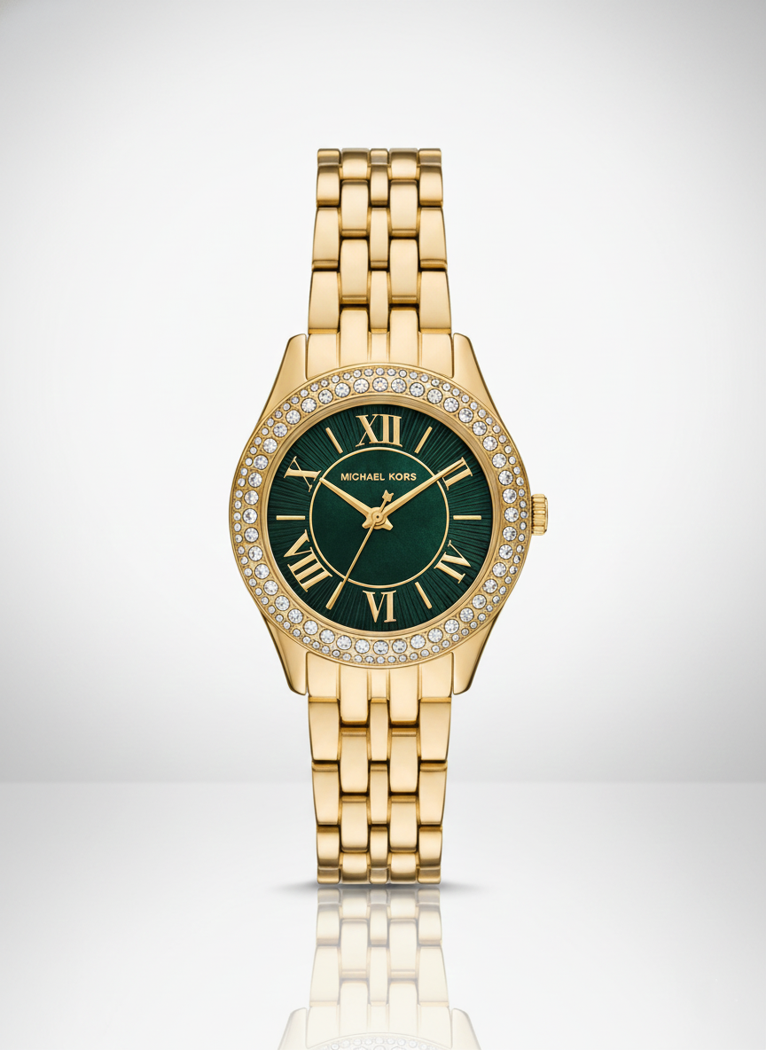 Michael Kors MK4870 Harlowe Women’s Gold Green Dial Crystal Watch - Luxury Hub Store