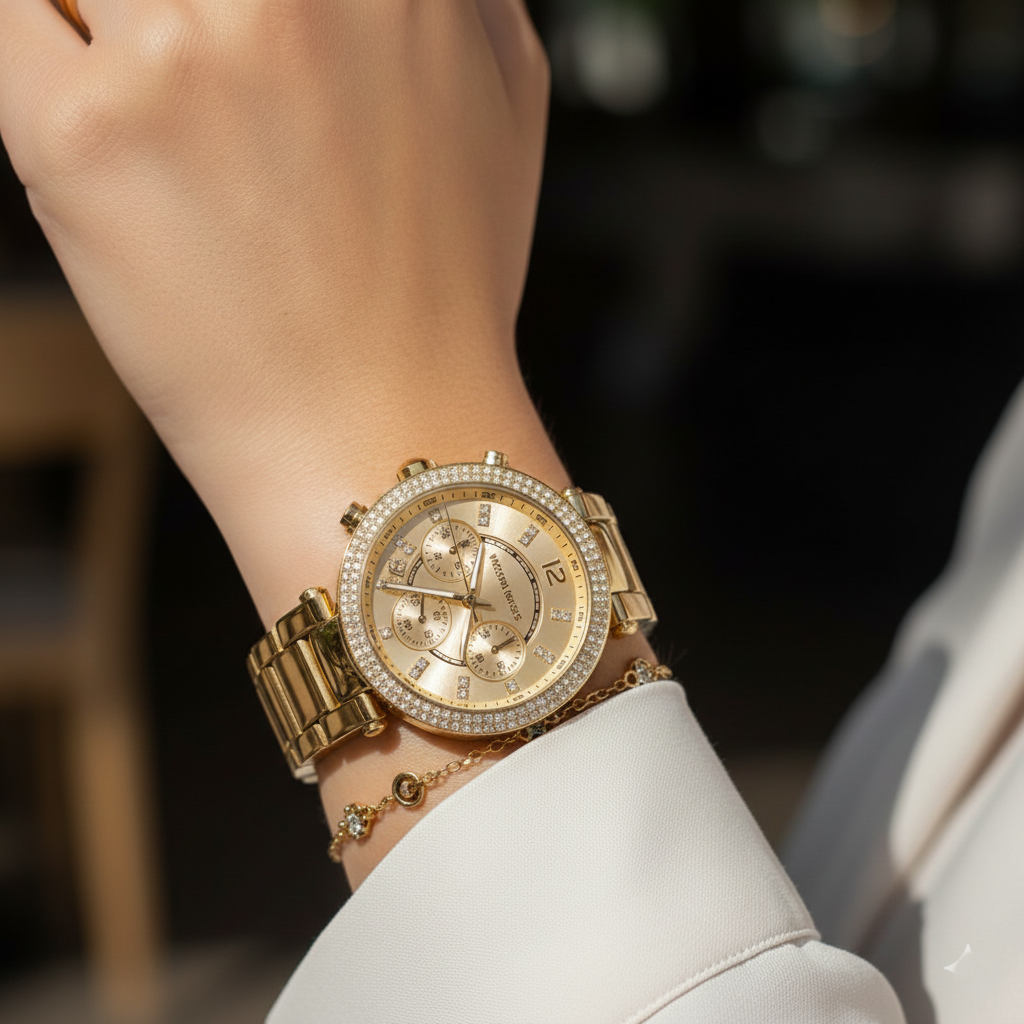Michael Kors MK6559 Sofie Women’s Gold Dial Gold Chronograph Watch - Luxury Hub Store