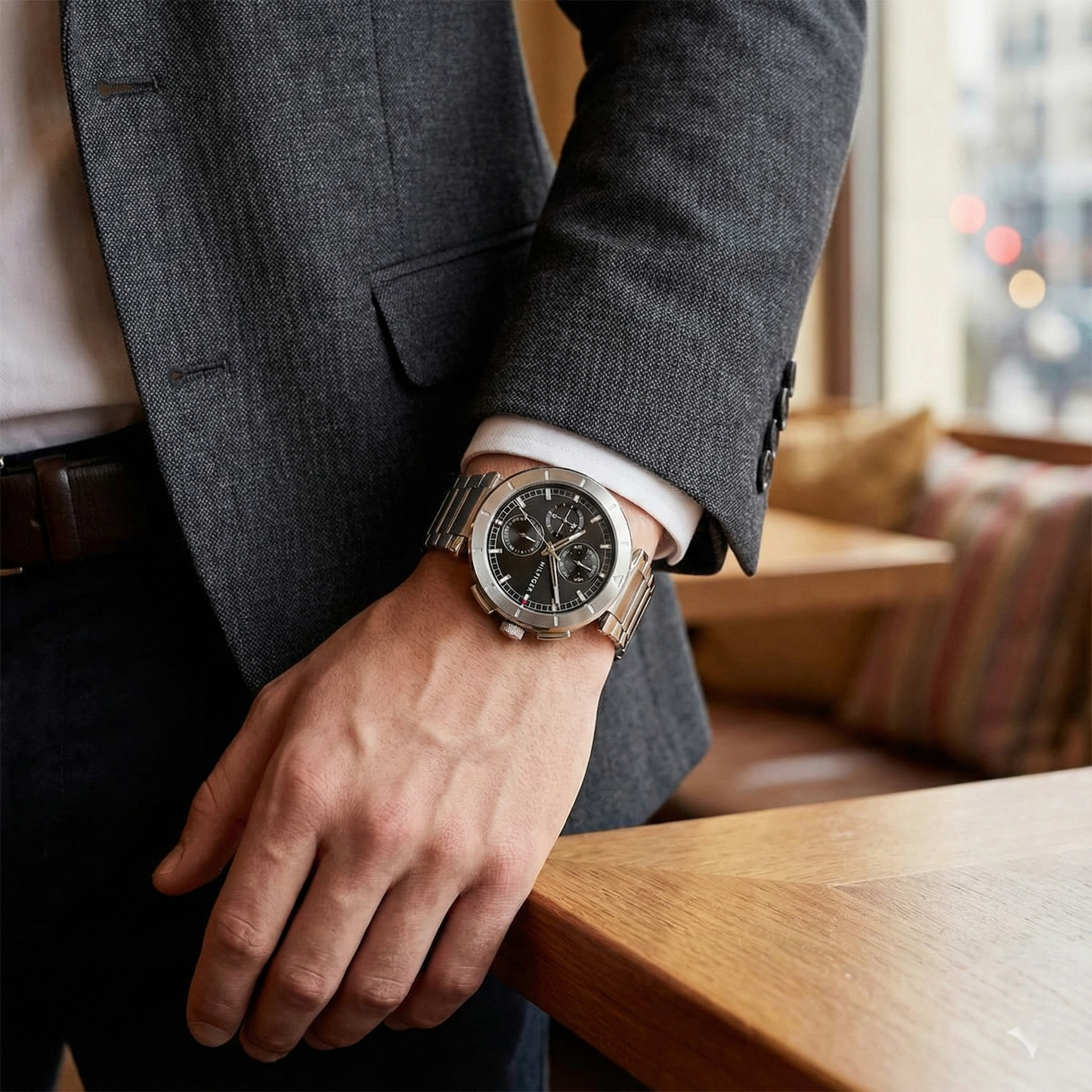 Tommy Hilfiger 1792116 Men’s Multi-Function Watch – Black Dial & Silver Stainless-Steel Bracelet