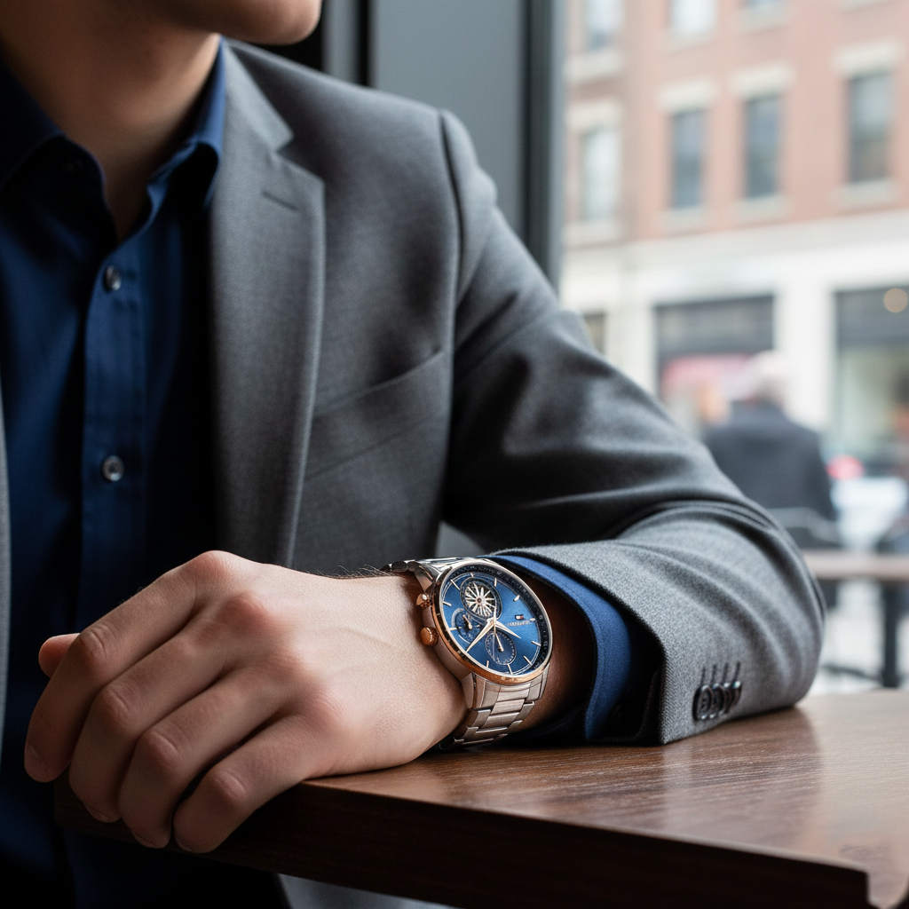 Tommy Hilfiger 1710734 Men’s Multi-Function Watch – Blue Dial & Silver/Rose Gold Stainless-Steel Bracelet