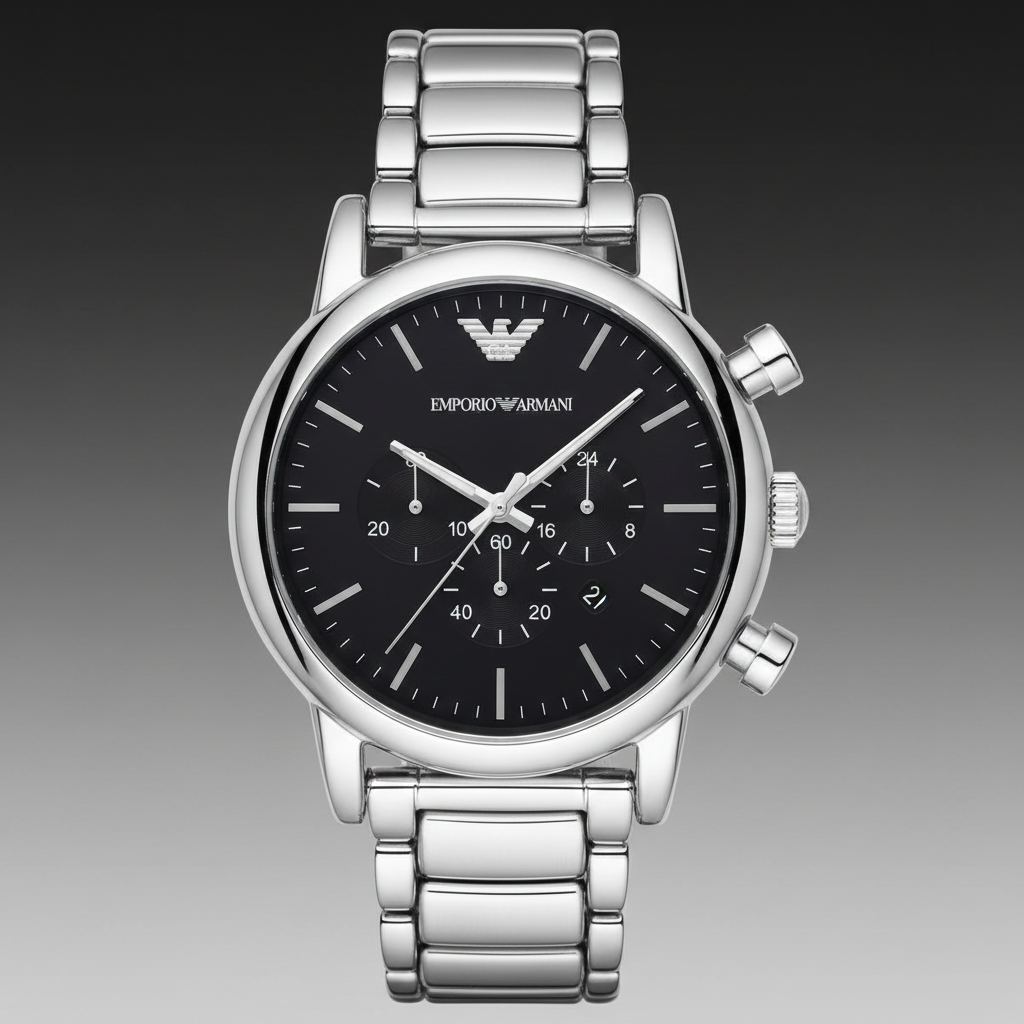 Emporio Armani AR1894 Men’s Black Dial Stainless Steel Luigi Chronograph Watch - Luxury Hub Store