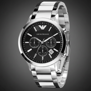 Emporio Armani AR2434 Men’s Black Dial Stainless Steel Renato Watch - Luxury Hub Store