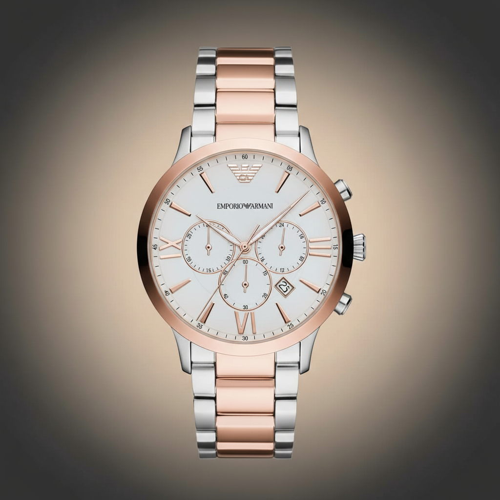 Emporio Armani AR11209 Men’s White Dial Two-Tone Stainless Steel Giovanni Watch - Luxury Hub Store