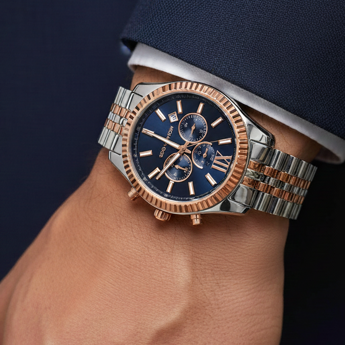 Michael Kors MK8412 Men’s Blue Dial Two-Tone Stainless Steel Lexington Chronograph Watch - Luxury Hub Store