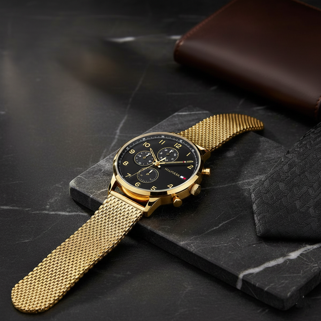 Tommy Hilfiger Leonard 1791989 Men's Multi-Function Gold Mesh Watch - Luxury Hub Store