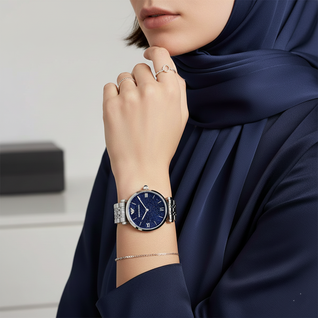 Emporio Armani AR11091 Women’s Blue Dial Silver Stainless Steel Gianni Watch - Luxury Hub Store