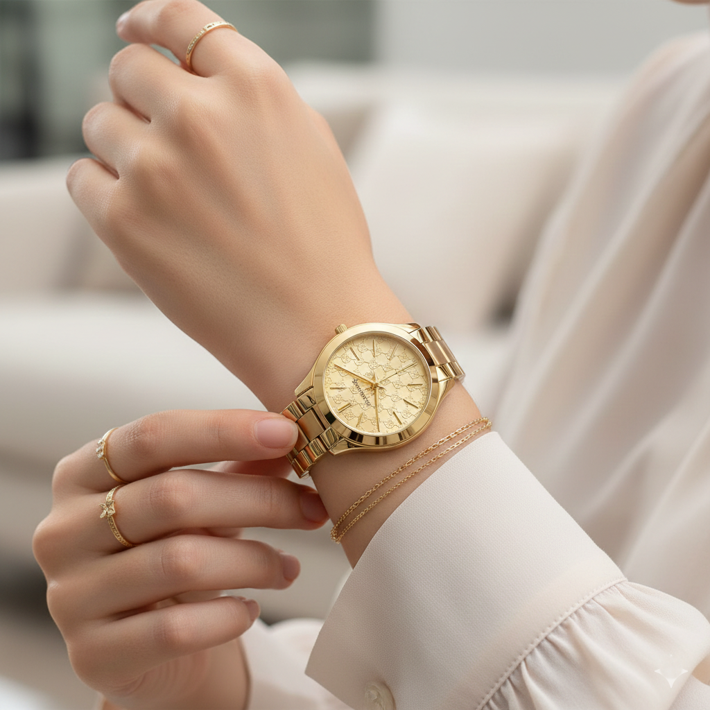 Michael Kors MK3335 Women’s Gold Runway Slim Stainless Steel Watch - Luxury Hub Store