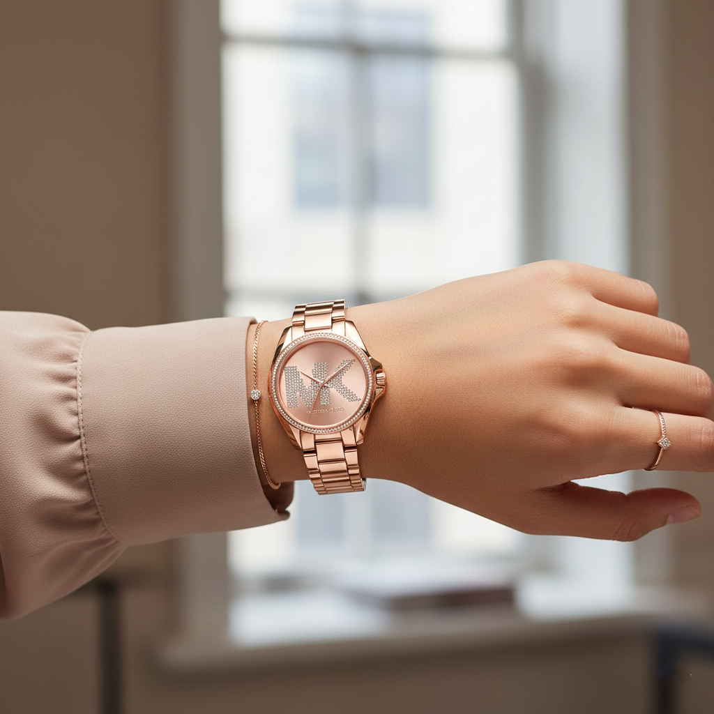 Michael Kors MK6556 Women’s Rose Gold Dial Rose Gold Stainless Steel Crystal Logo Watch - Luxury Hub Store