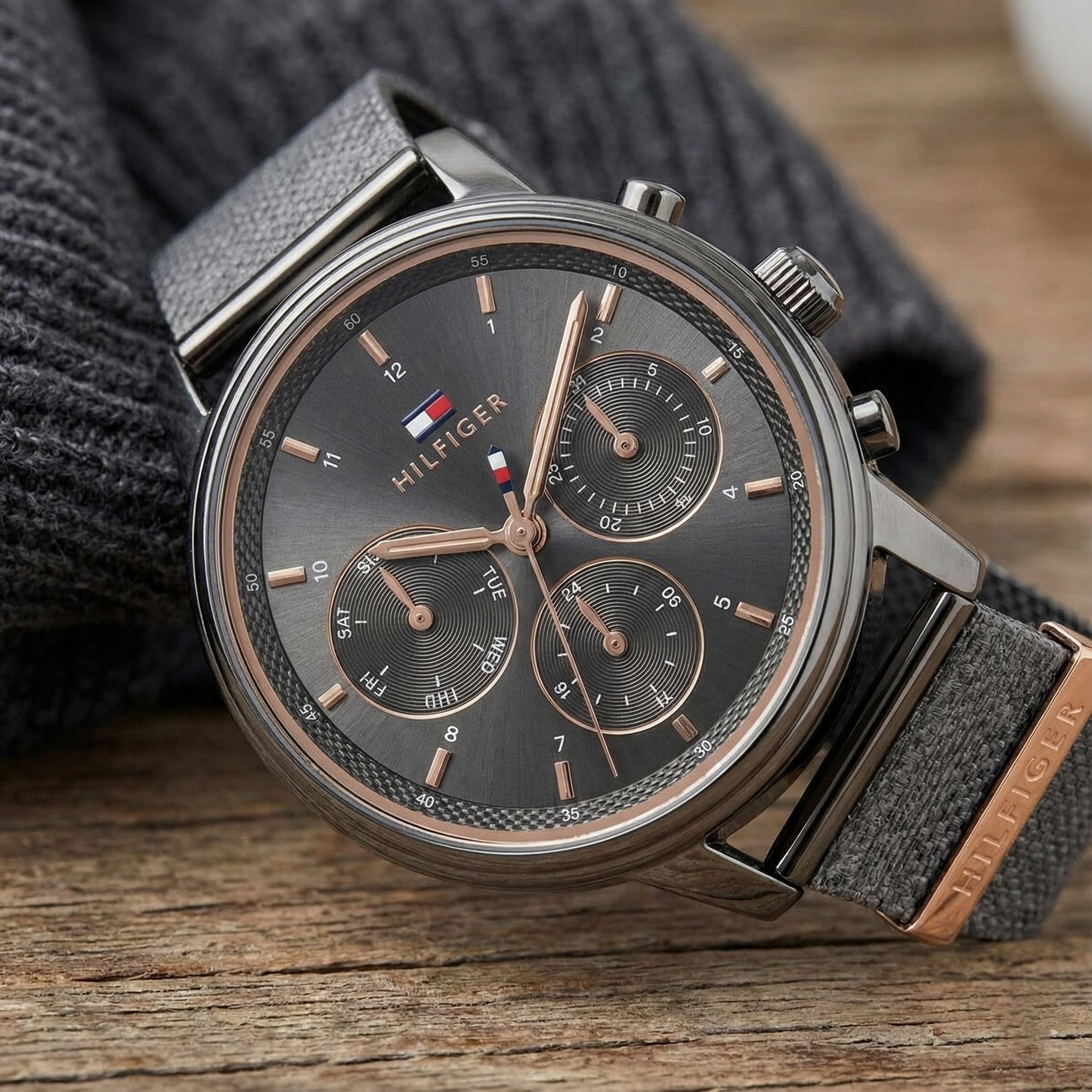 Tommy Hilfiger 1782810 Men’s Multi-Function Watch – Black Dial & Black Mesh Stainless-Steel Strap